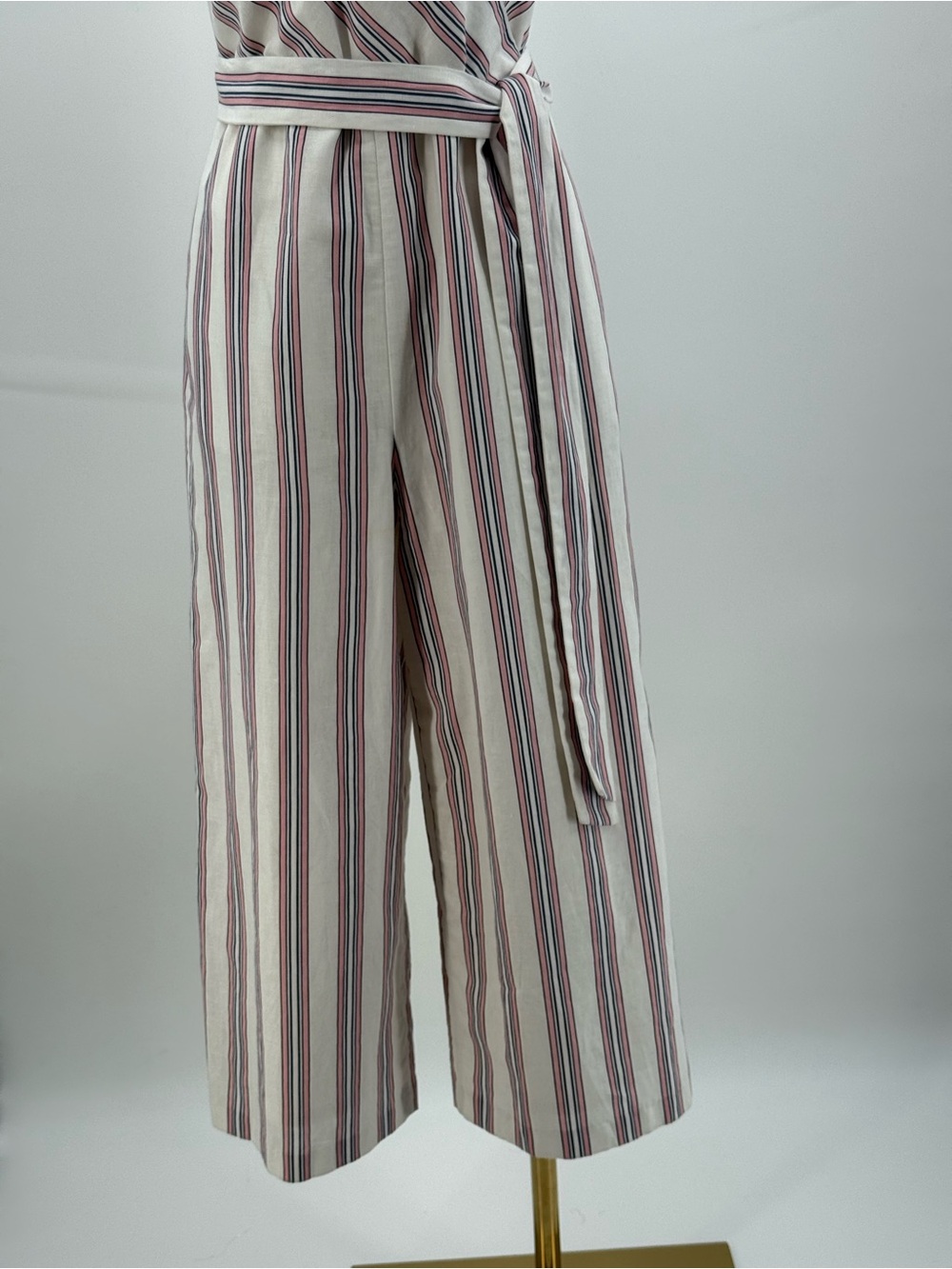 Banana Republic Striped Crop Jumpsuit Wrap V-Neck Tie Waist Wide Leg Size 4 - Picture 6 of 13